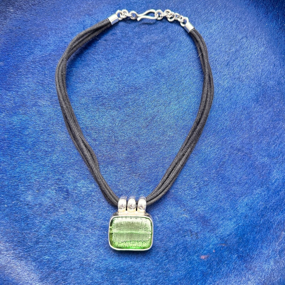Silver and Green Murano glass  Pendant Necklace